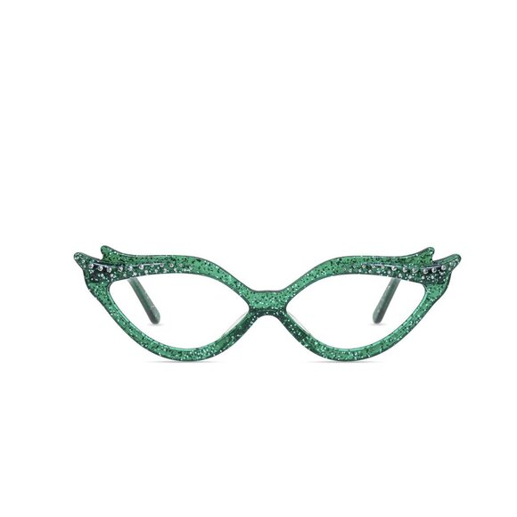 Green sparkle cat eye glasses with rhinestones - Picture 2 of 8